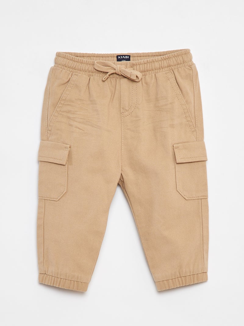 Pantaloni jogging in twill con tasche con patta Beige - Kiabi