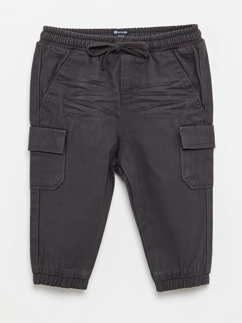 Pantaloni jogging in twill con tasche con patta Nero - Kiabi