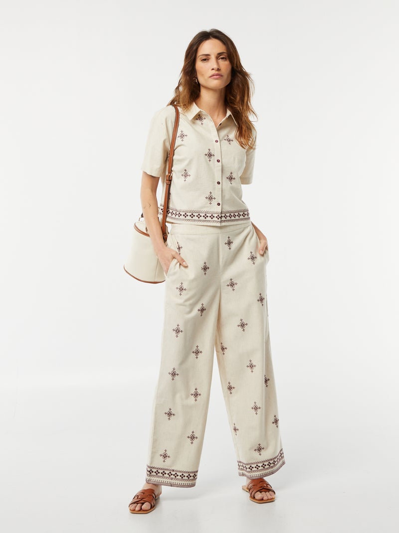 Pantaloni larghi 3/4 con ricami BEIGE - Kiabi