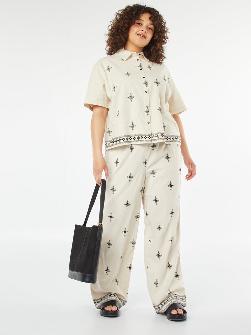 Pantaloni larghi 3/4 ricamati Beige - Kiabi