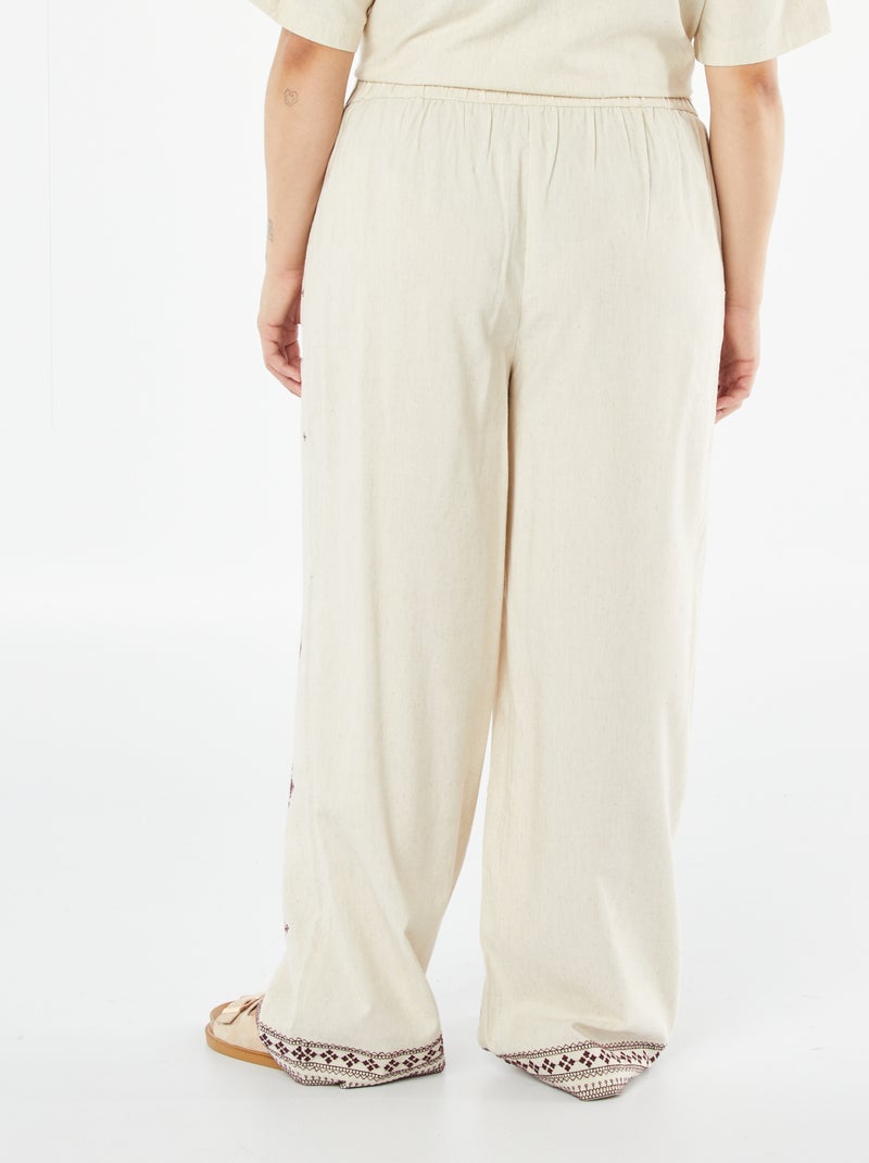 Pantaloni larghi 3/4 ricamati Beige - Kiabi