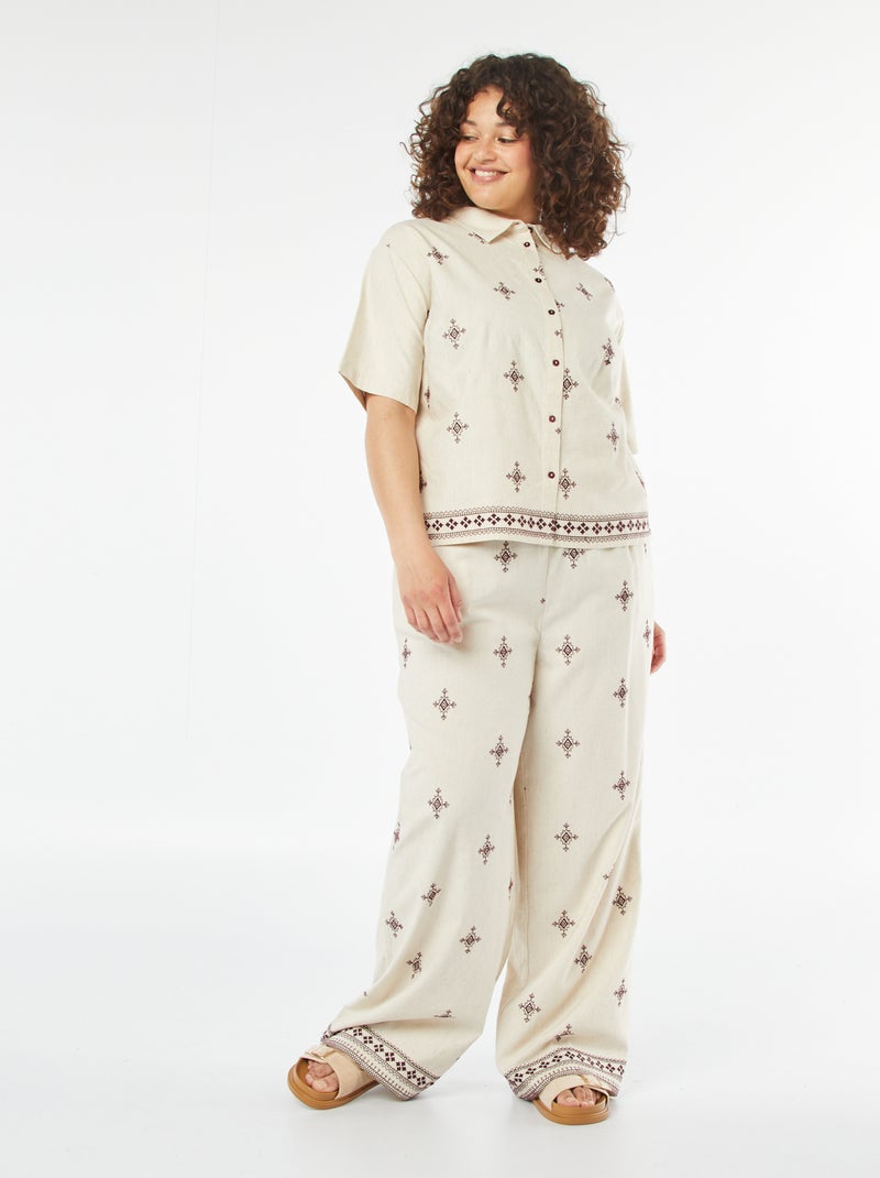Pantaloni larghi 3/4 ricamati Beige - Kiabi