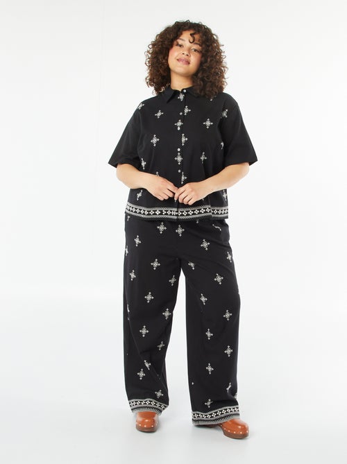 Pantaloni larghi 3/4 ricamati - Kiabi