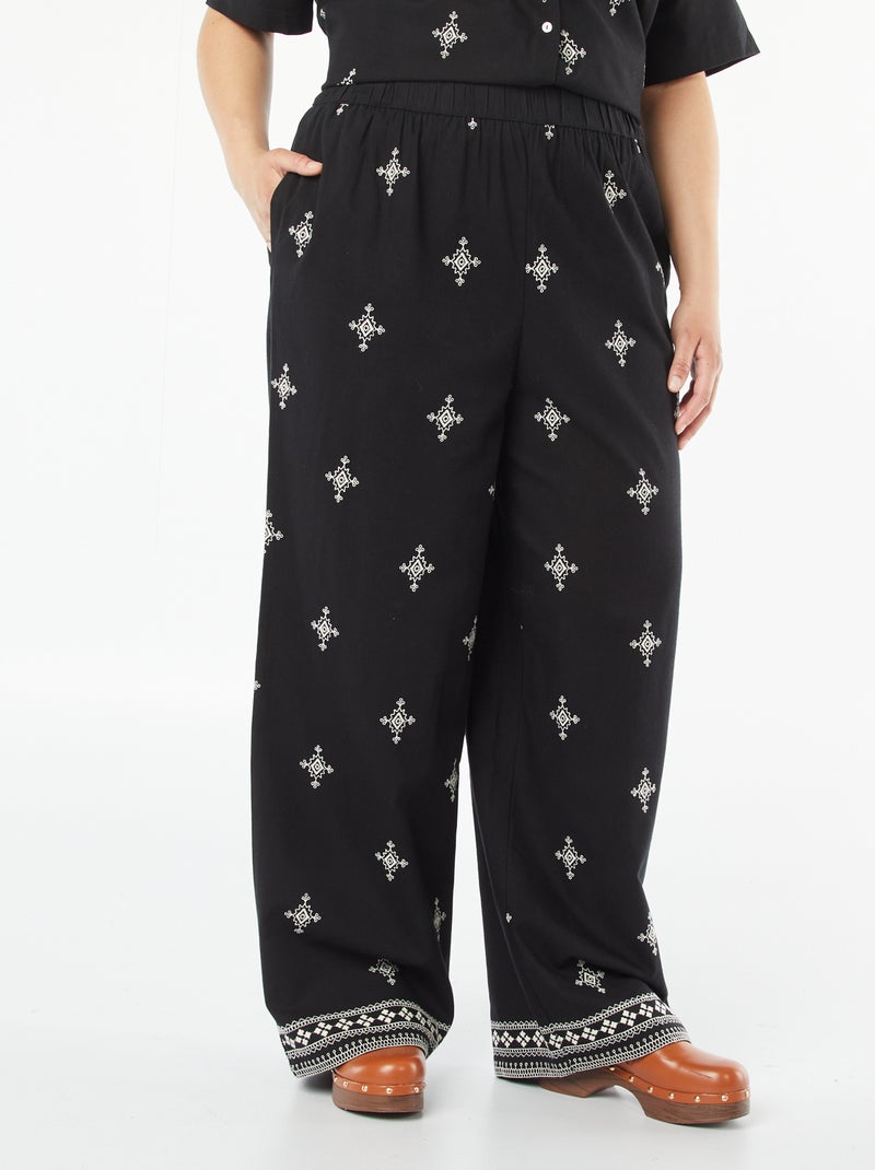 Pantaloni larghi 3/4 ricamati nero - Kiabi
