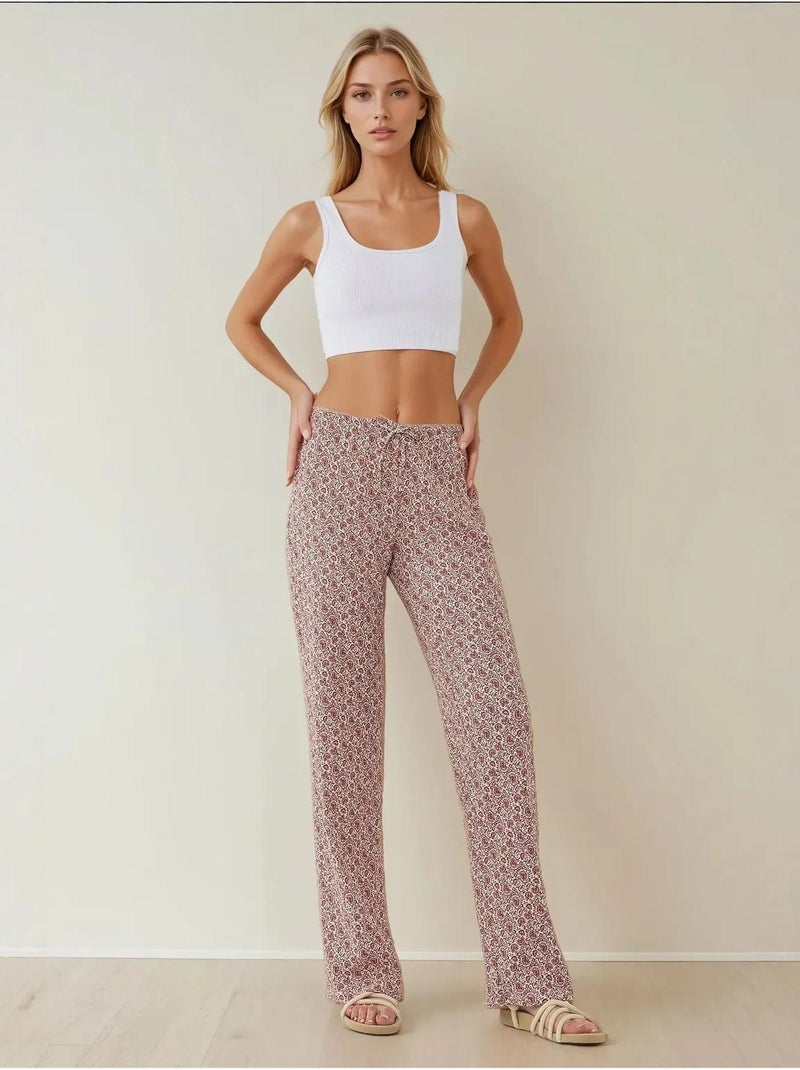 Pantaloni larghi a fantasia Rosa antico - Kiabi