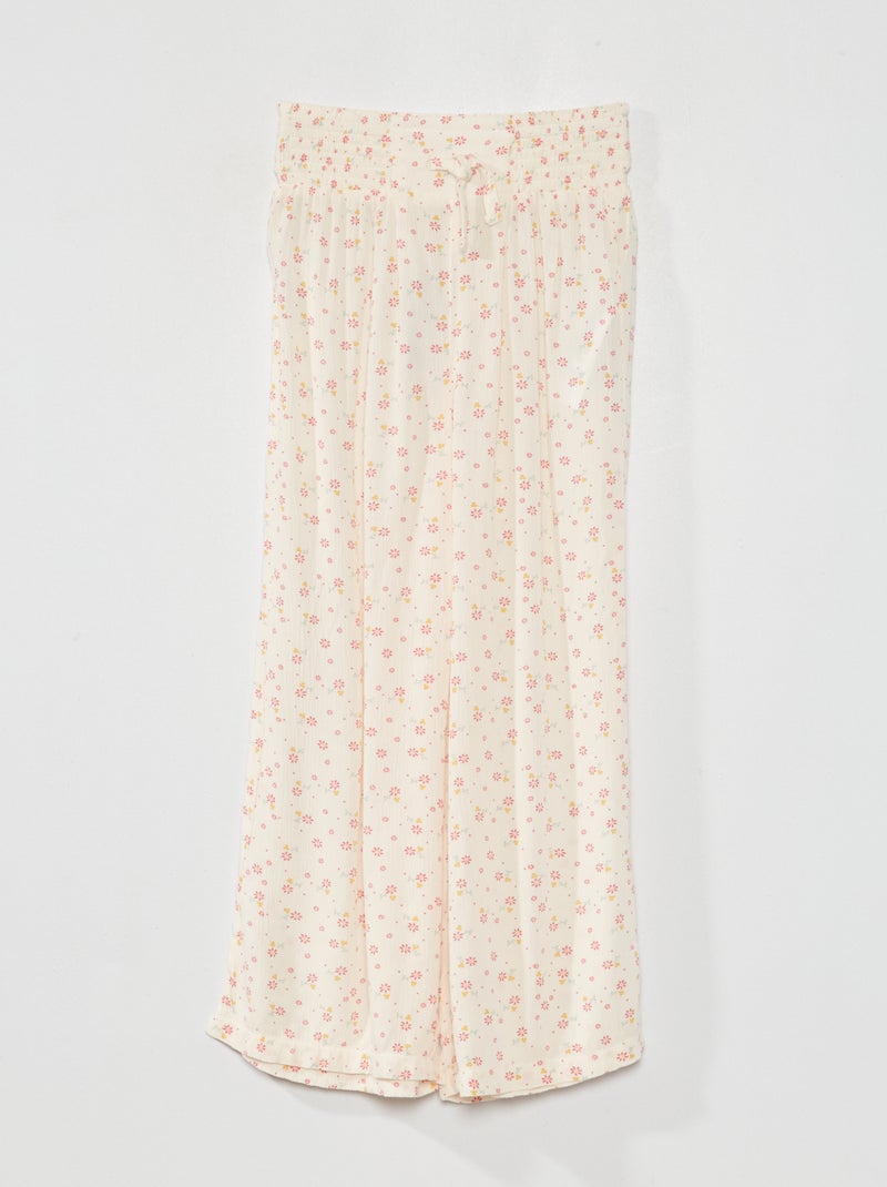 Pantaloni larghi a fiori in tessuto goffrato BEIGE - Kiabi