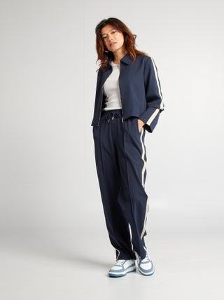 Pantaloni larghi a vita alta con bande a contrasto