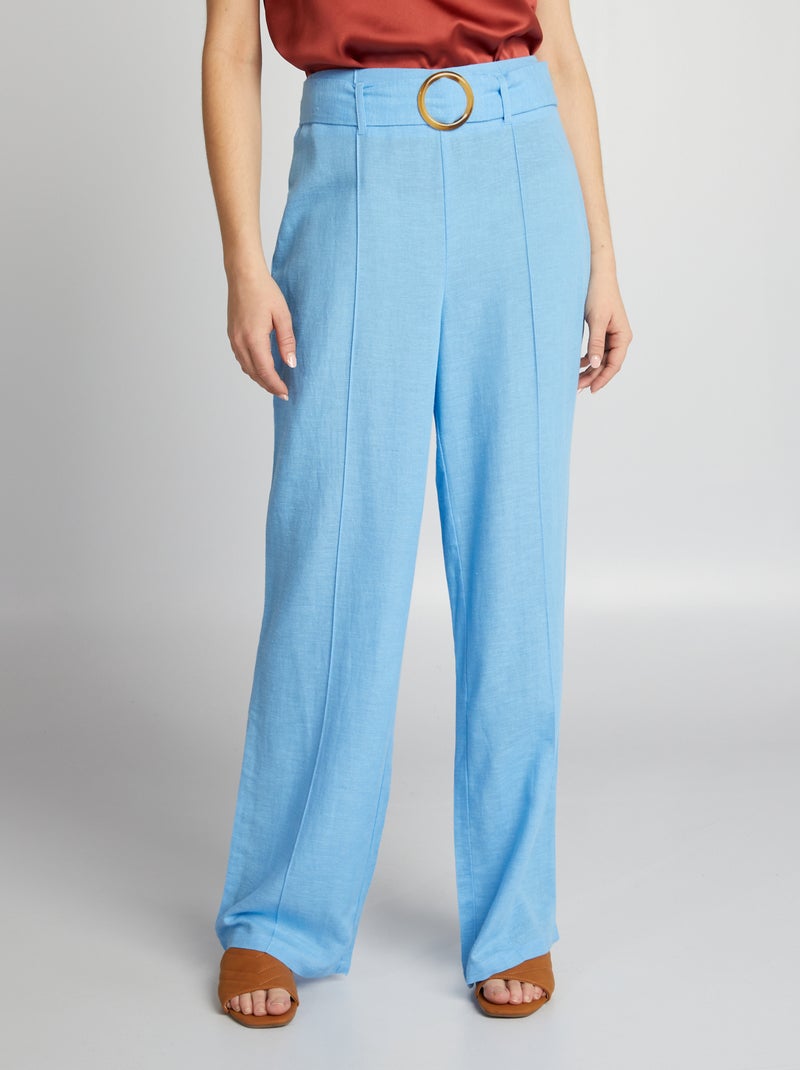 Pantaloni larghi a vita alta in lino BLU - Kiabi