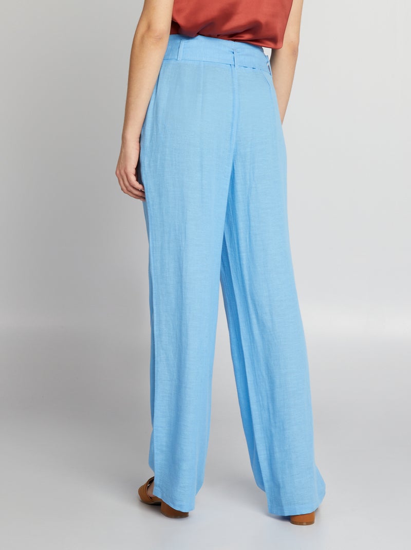 Pantaloni larghi a vita alta in lino BLU - Kiabi