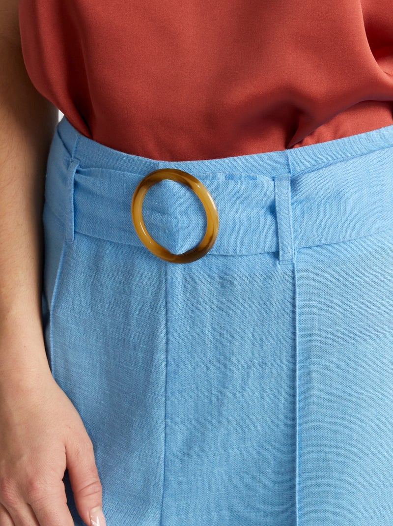 Pantaloni larghi a vita alta in lino BLU - Kiabi