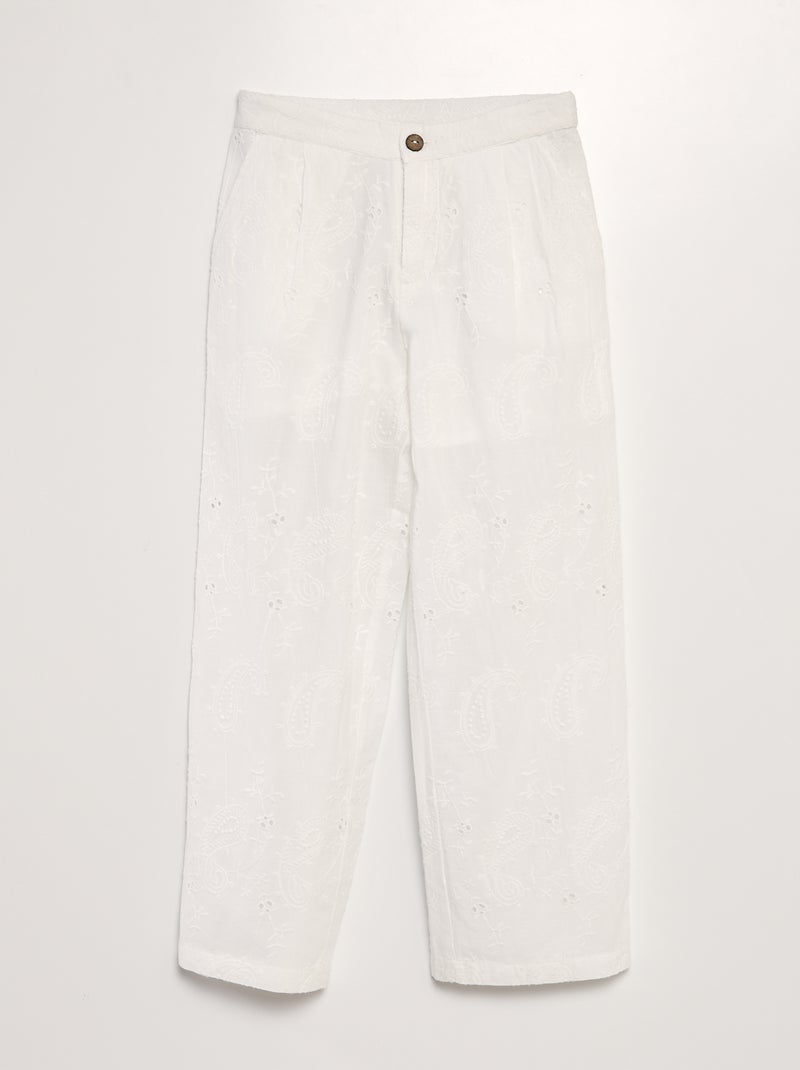 Pantaloni larghi con ricami a punto inglese BIANCO - Kiabi