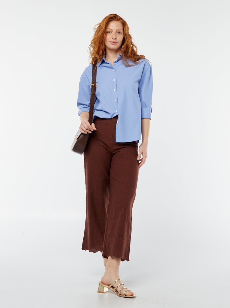 Pantaloni larghi con ricami a punto inglese Marrone - Kiabi