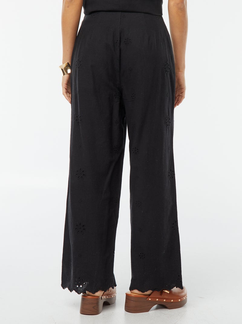 Pantaloni larghi con ricami a punto inglese nero - Kiabi