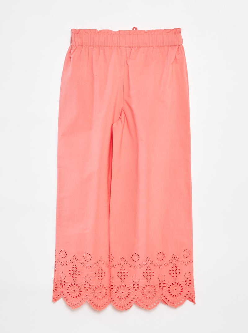 Pantaloni larghi con ricami a punto inglese rosa - Kiabi
