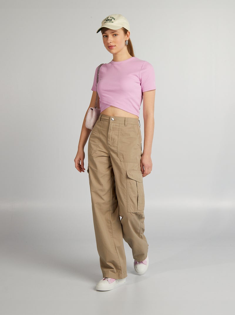 Pantaloni larghi con tasche con patta BEIGE - Kiabi