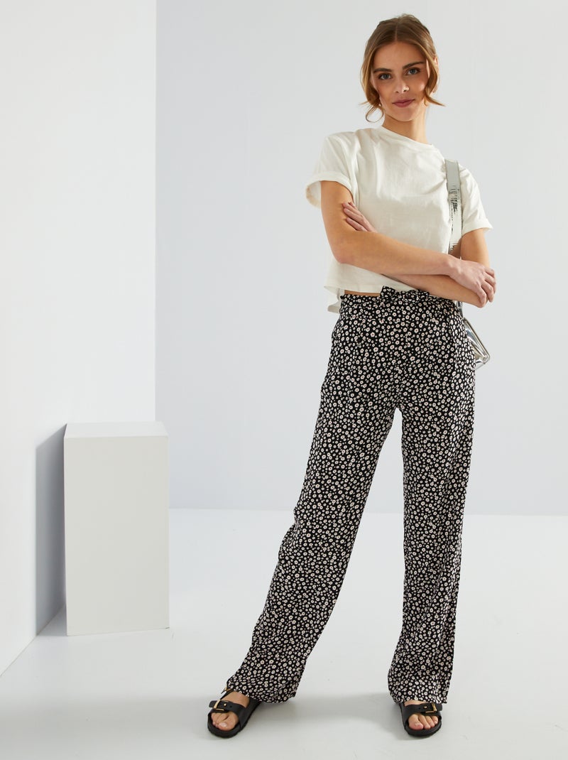 Pantaloni larghi cropped con motivi NERO - Kiabi