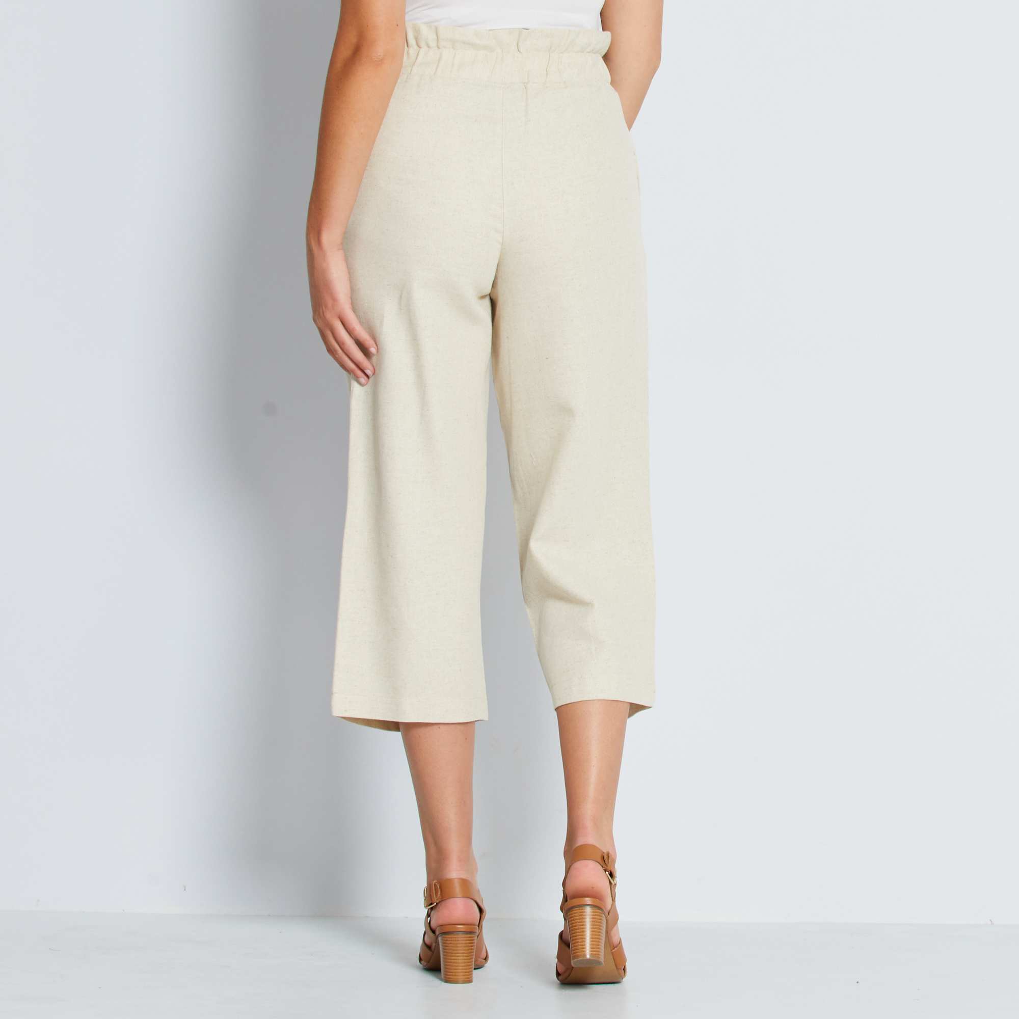 Pantaloni Donna 7/8 In Cotone E Lino - Vita Alta E Gamba Larga Per Estate - Foto 4