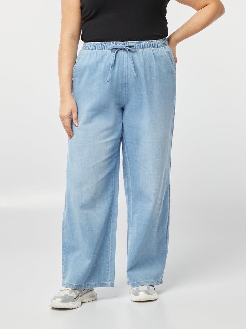 Pantaloni larghi in denim con vita punto smock BLU - Kiabi