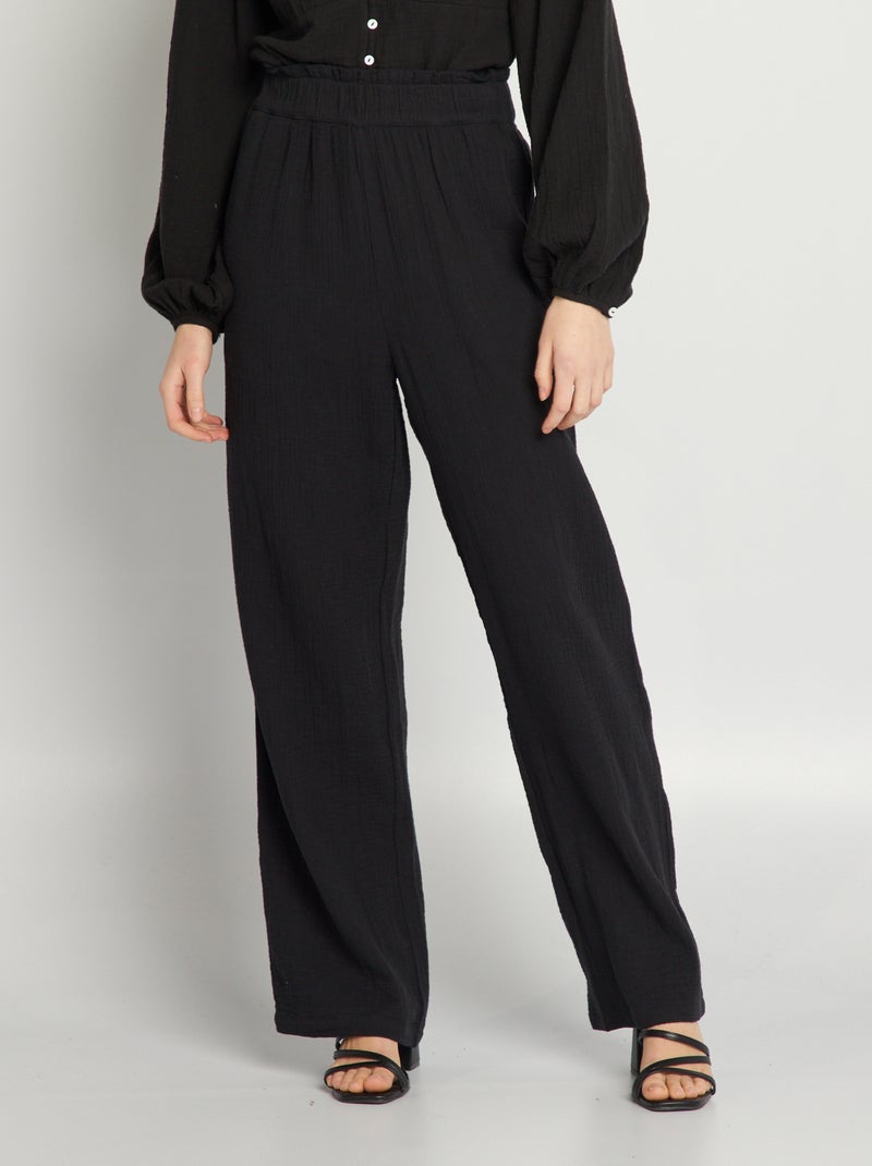 Pantaloni larghi in garza di cotone nero - Kiabi