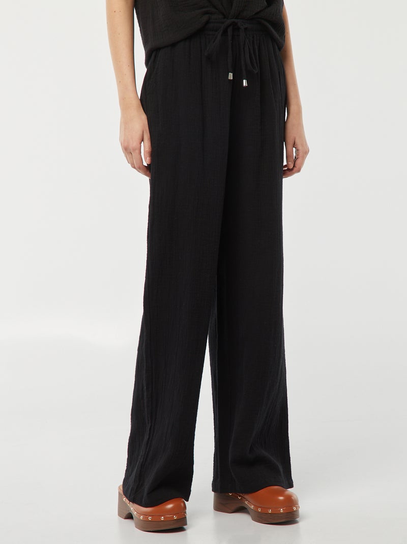 Pantaloni larghi in garza di cotone nero - Kiabi