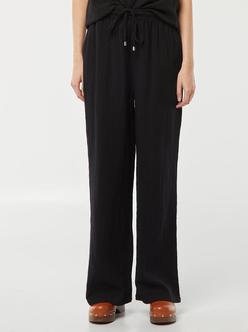Pantaloni larghi in garza di cotone nero - Kiabi