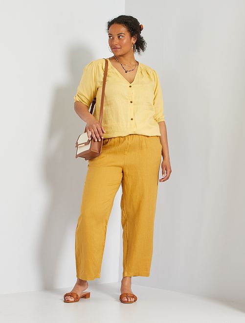 Pantaloni larghi in lino - BEIGE - Kiabi - 22.00€