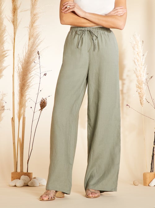 Pantaloni larghi in lino con vita elasticizzata - Kiabi