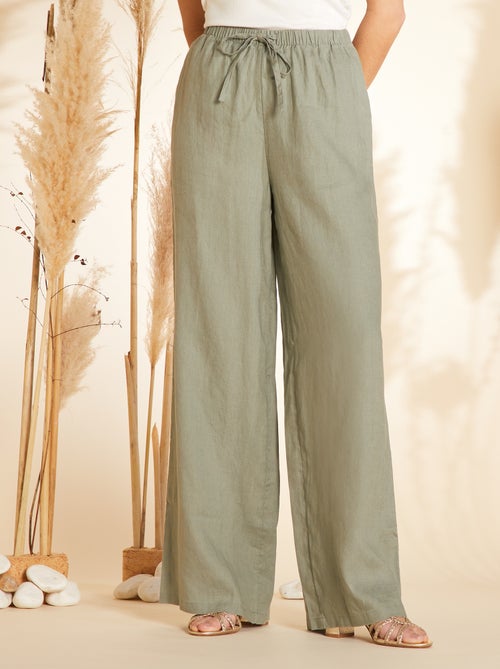 Pantaloni larghi in lino con vita elasticizzata - Kiabi