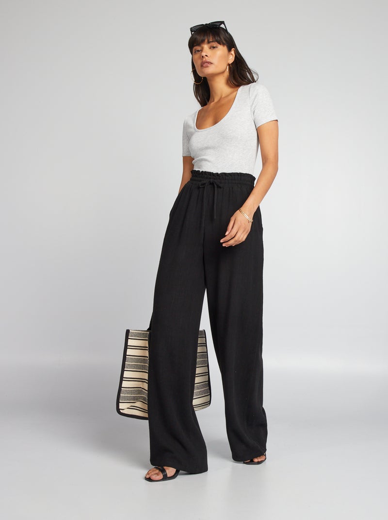 Pantaloni larghi in lino nero - Kiabi
