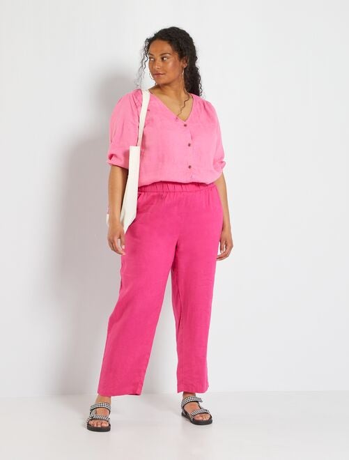Pantaloni larghi in lino - rosa scuro - Kiabi - 22.00€