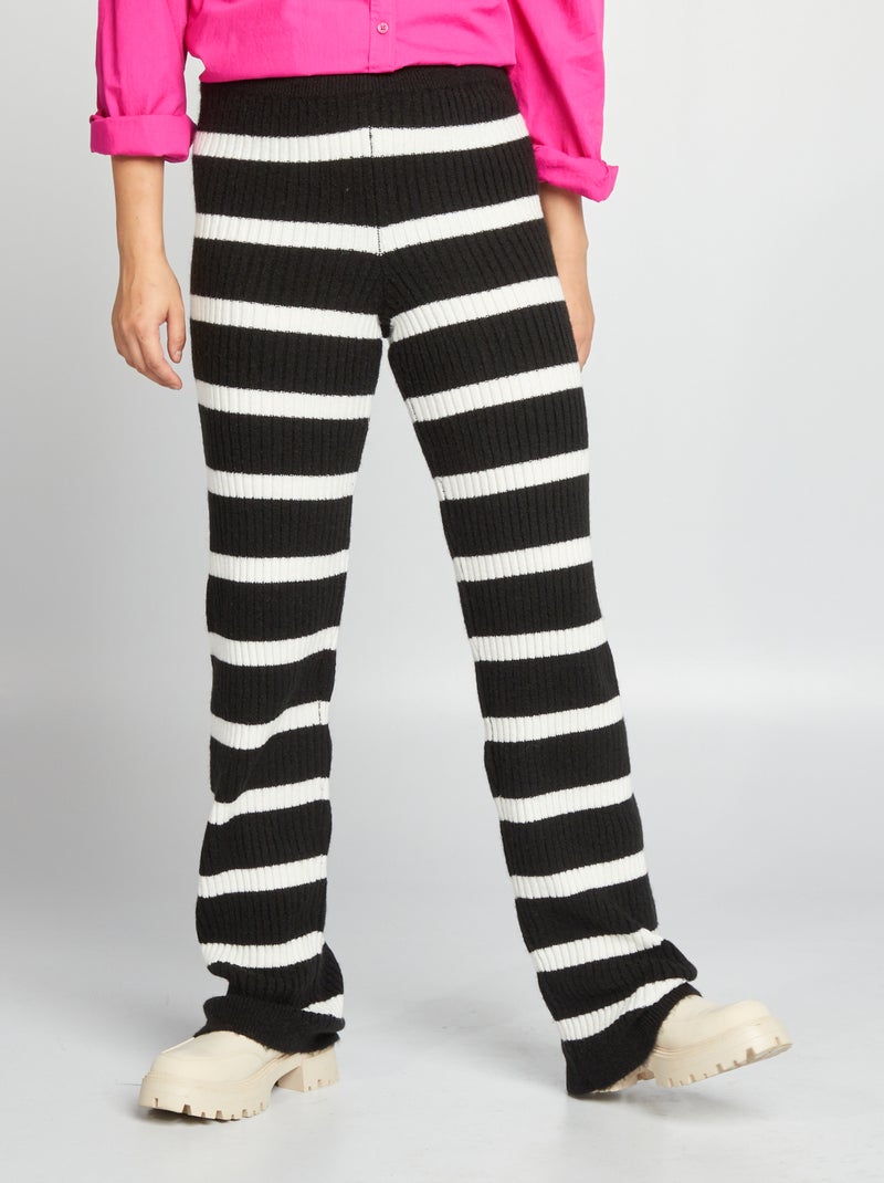Pantaloni larghi in maglia a coste Nero/Bianco - Kiabi