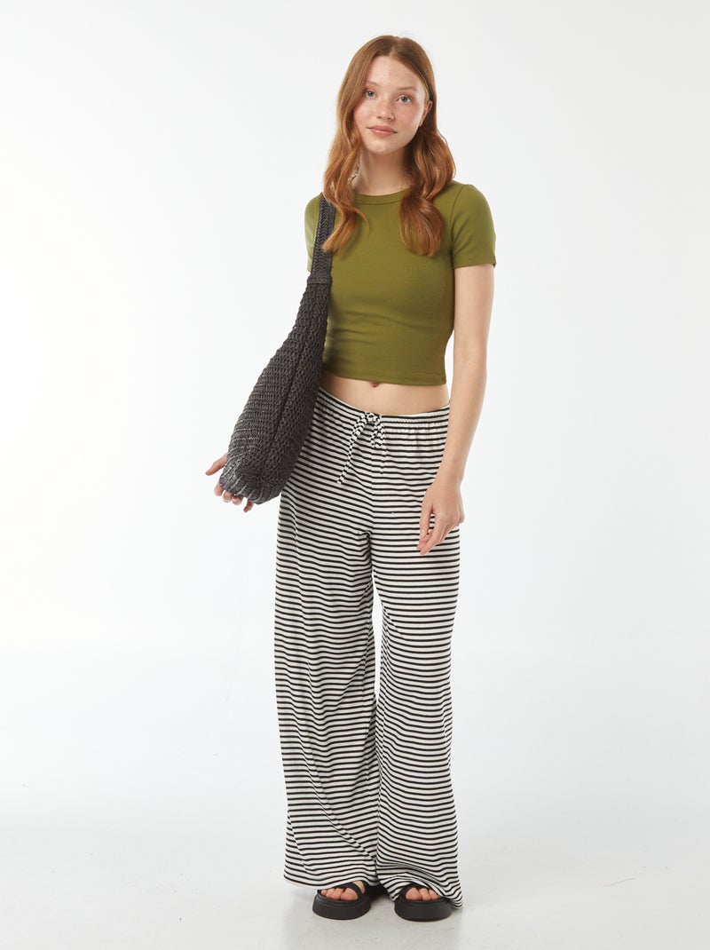 Pantaloni larghi in maglia a righe Bianco - Kiabi