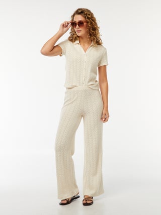 Pantaloni larghi in maglia all'uncinetto