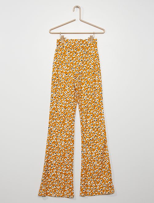 Pantaloni larghi in maglia effetto crêpe stretch a fiori - GIALLO - Kiabi -  10.00€