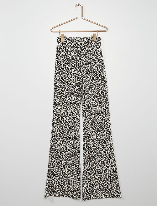 Pantaloni larghi in maglia effetto crêpe stretch a fiori - nero - Kiabi -  10.00€