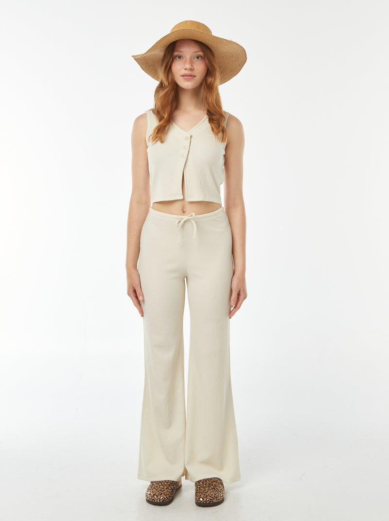 Pantaloni larghi in maglia leggera goffrata beige - Kiabi