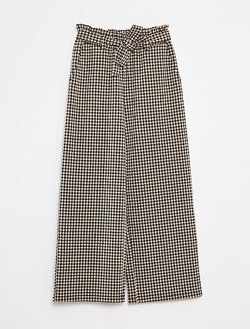 Pantaloni larghi in maglia punto milano con cintura da annodare -