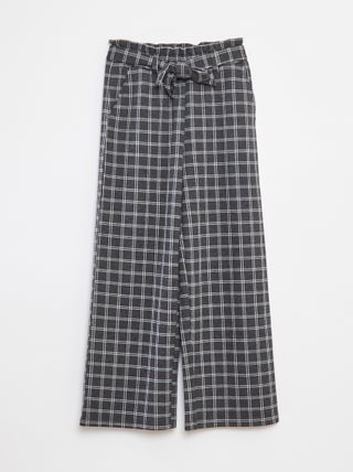 Pantaloni larghi in maglia punto milano con cintura da annodare -