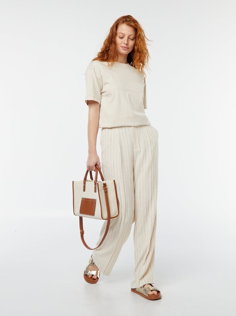 Pantaloni larghi in misto lino a righe BEIGE - Kiabi