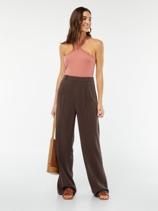 Pantaloni larghi in misto lino a righe