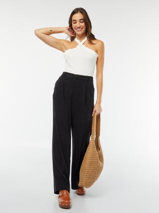 Pantaloni larghi in misto lino a righe