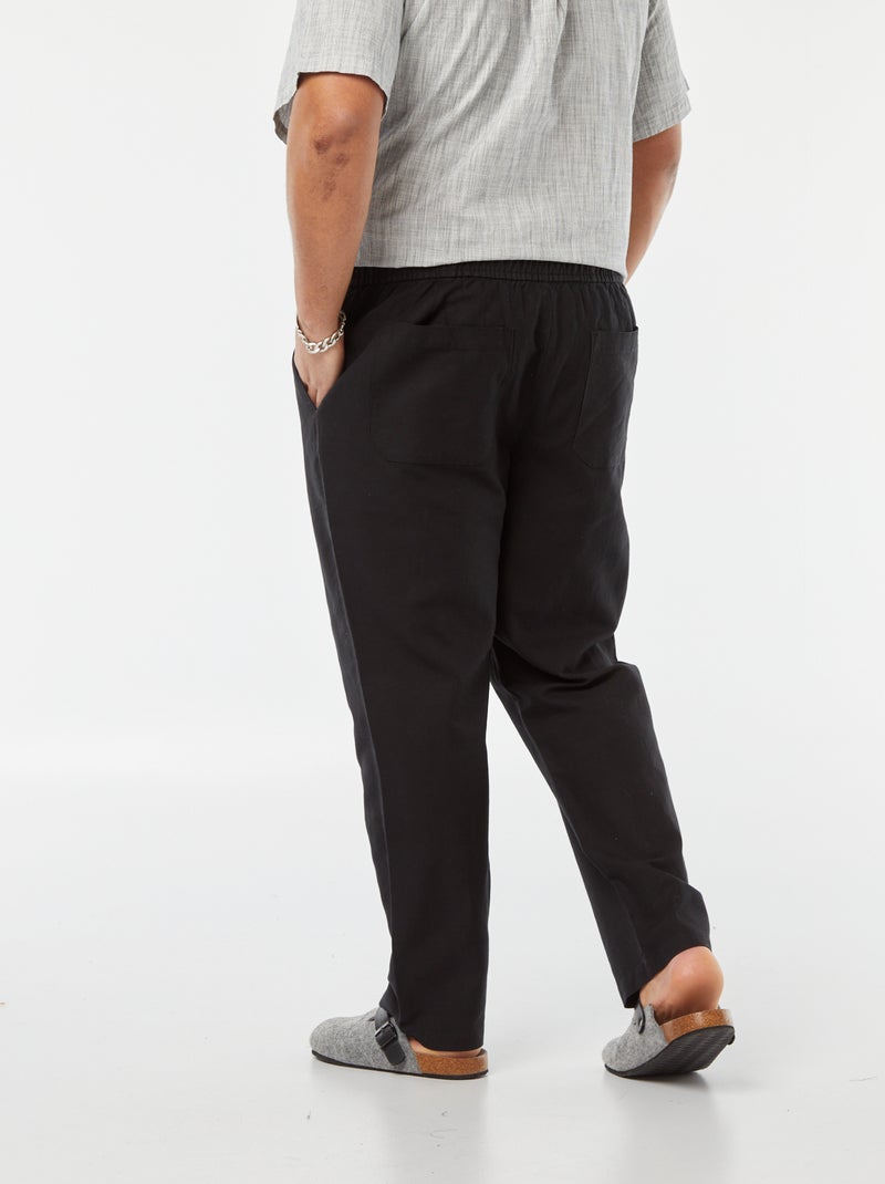 Lucas Pantalone Largo In Puro Lino Nero