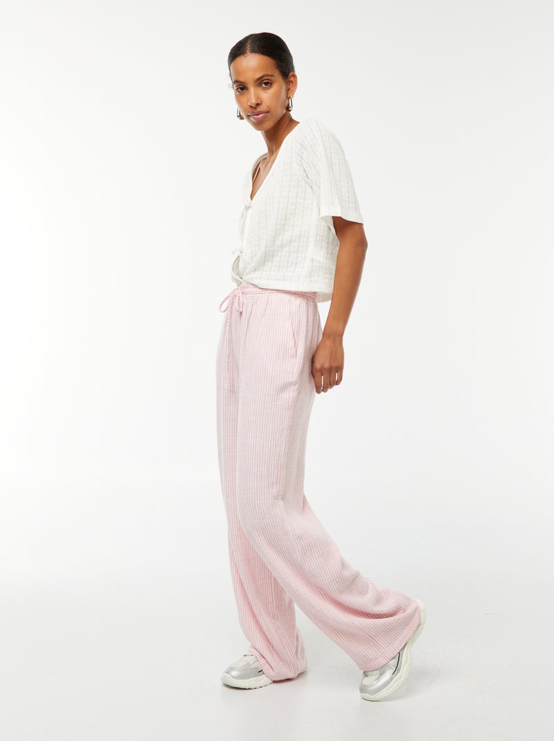 Pantaloni larghi in misto lino Rosa - Kiabi