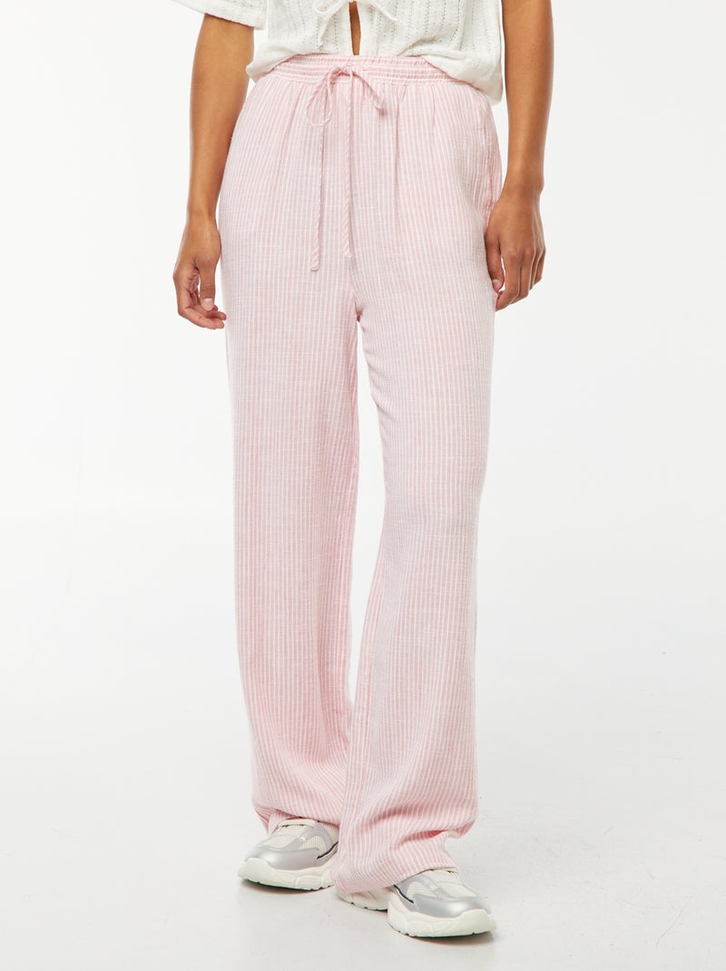 Pantaloni larghi in misto lino Rosa - Kiabi