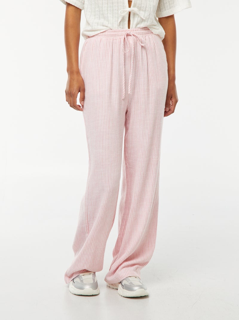Pantaloni larghi in misto lino Rosa - Kiabi