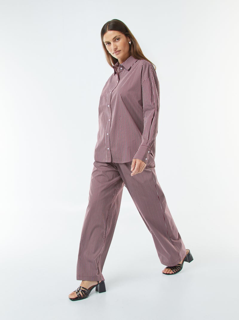Pantaloni larghi in popeline a righe Rosso - Kiabi