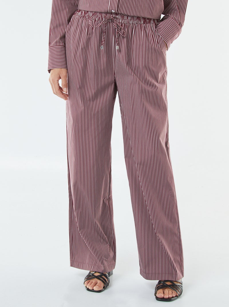 Pantaloni larghi in popeline a righe Rosso - Kiabi