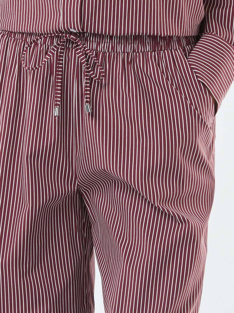 Pantaloni larghi in popeline a righe Rosso - Kiabi