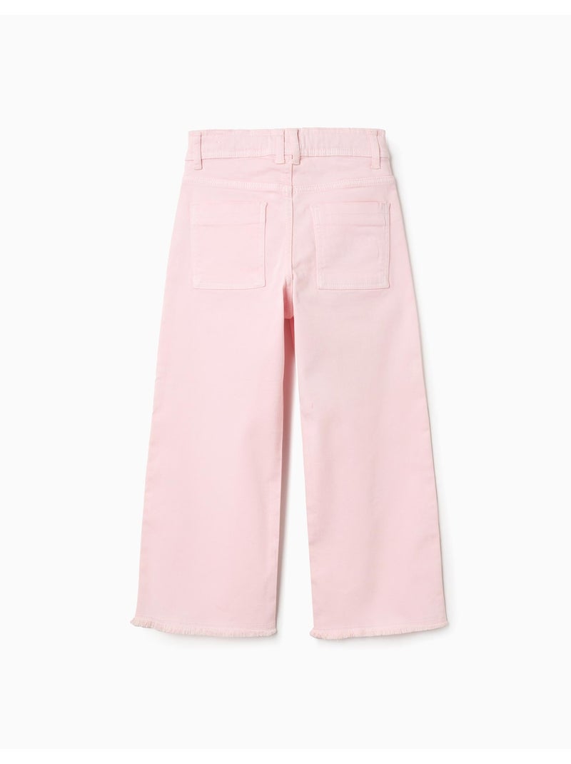 Pantaloni larghi in sargia con orli sfrangiati Rosa chiaro - Kiabi