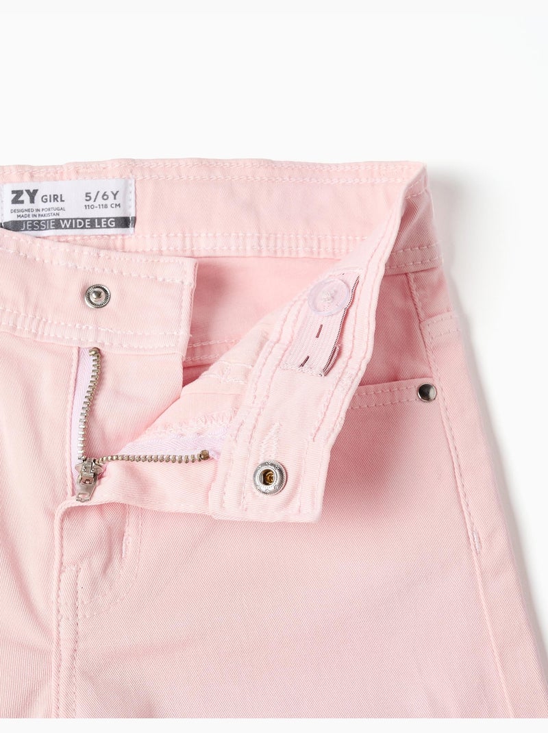 Pantaloni larghi in sargia con orli sfrangiati Rosa chiaro - Kiabi